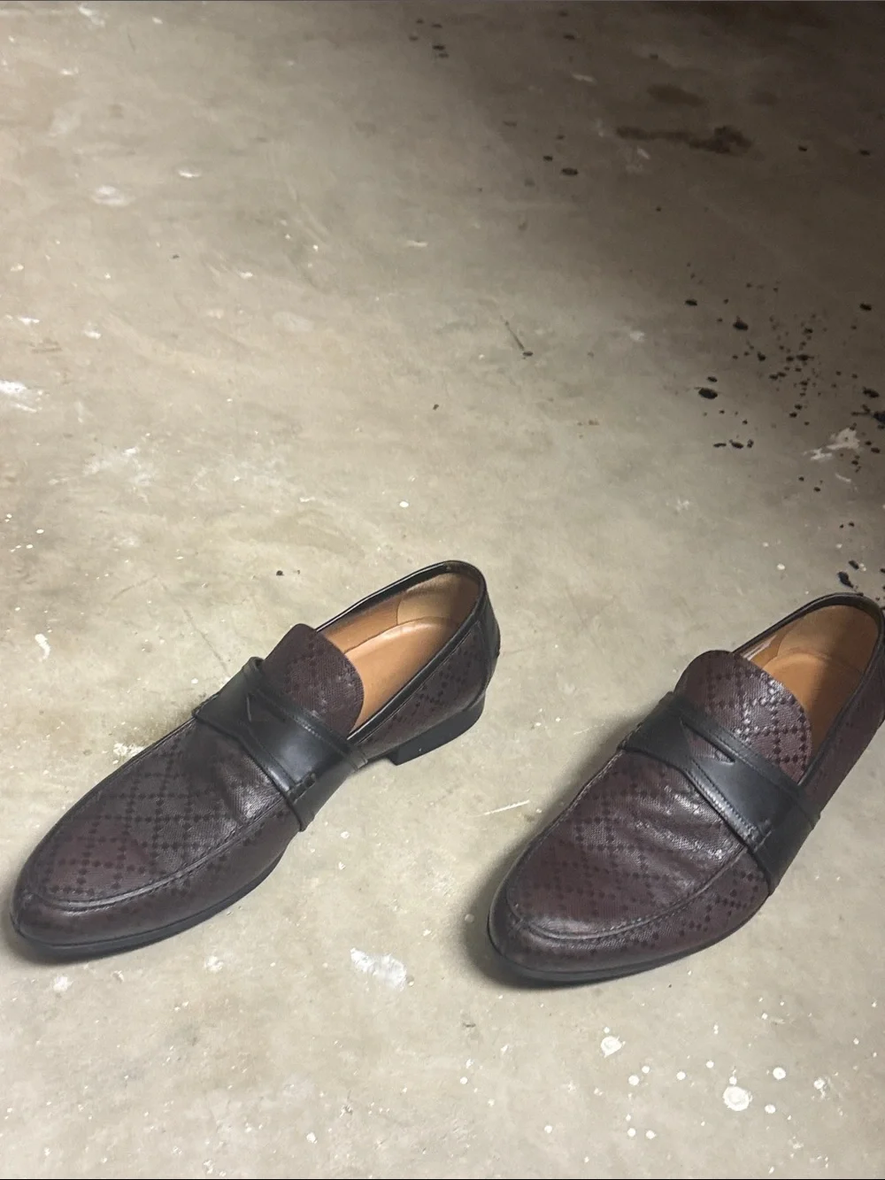 Gucci Brown Perforated Leather Slip-On Loafers with Black Strap